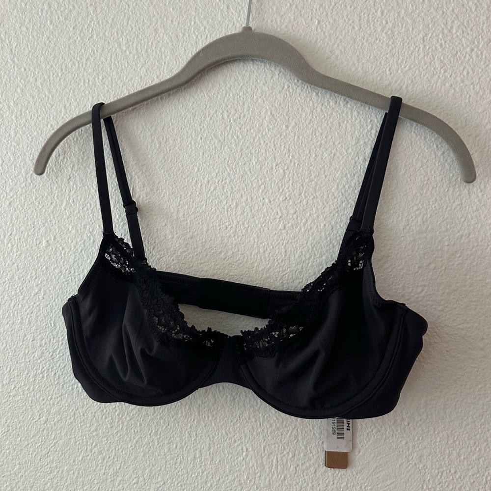 NWT SKIMS Black Lace Trim Underwire Bra, 34C